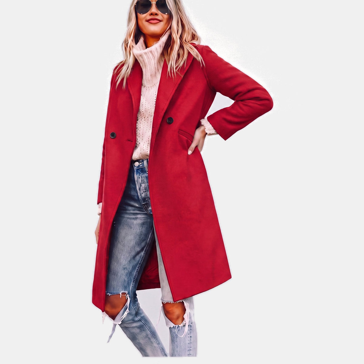 Noor - Winterjas dames lang en oversized met dubbele knopen en zakken