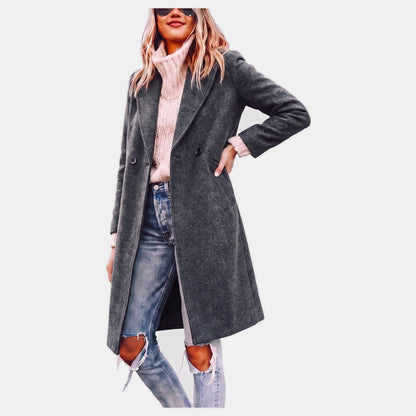 Noor - Winterjas dames lang en oversized met dubbele knopen en zakken