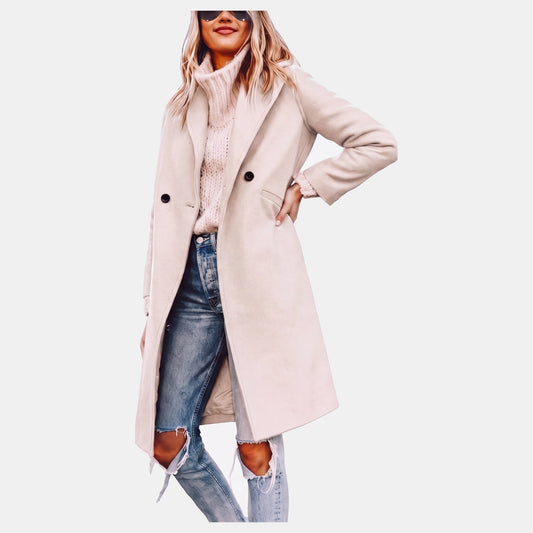 Noor - Winterjas dames lang en oversized met dubbele knopen en zakken