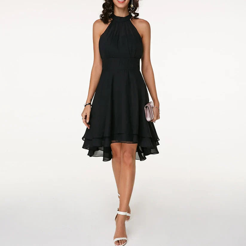 Noor - Avondjurk dames midi elegant en getailleerd met halternek