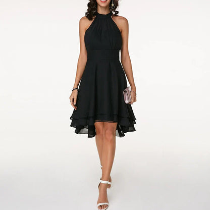Noor - Avondjurk dames midi elegant en getailleerd met halternek
