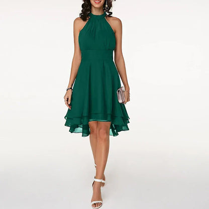Noor - Avondjurk dames midi elegant en getailleerd met halternek