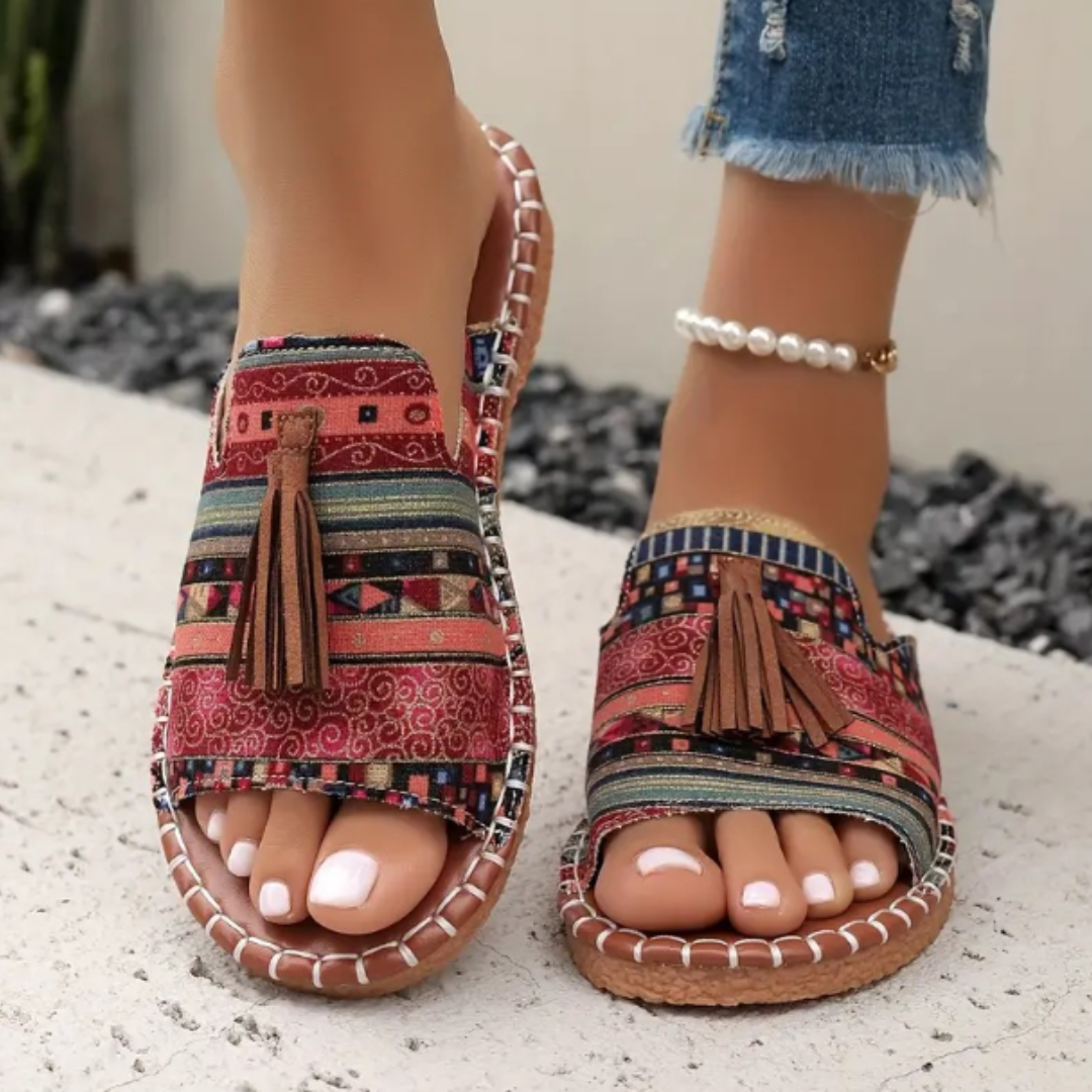 Noor - Boho Comfort Sandalen Dames met Kwastjesdetail en Vlakke Zool