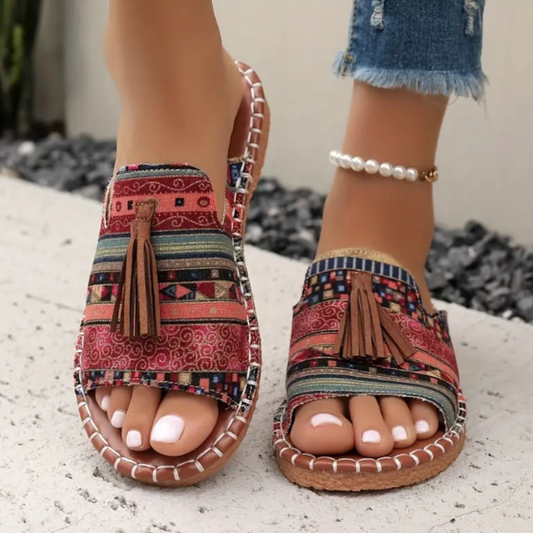 Noor - Boho Comfort Sandalen Dames met Kwastjesdetail en Vlakke Zool