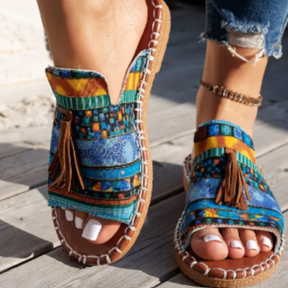 Noor - Boho Comfort Sandalen Dames met Kwastjesdetail en Vlakke Zool