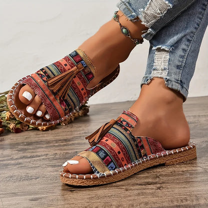 Noor - Boho Comfort Sandalen Dames met Kwastjesdetail en Vlakke Zool