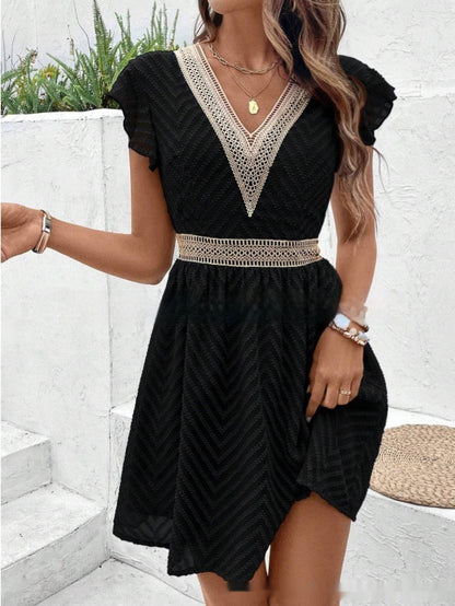 Noor - Boho Zomerjurk Dames met Kant Detail en Ruffle Mouwen