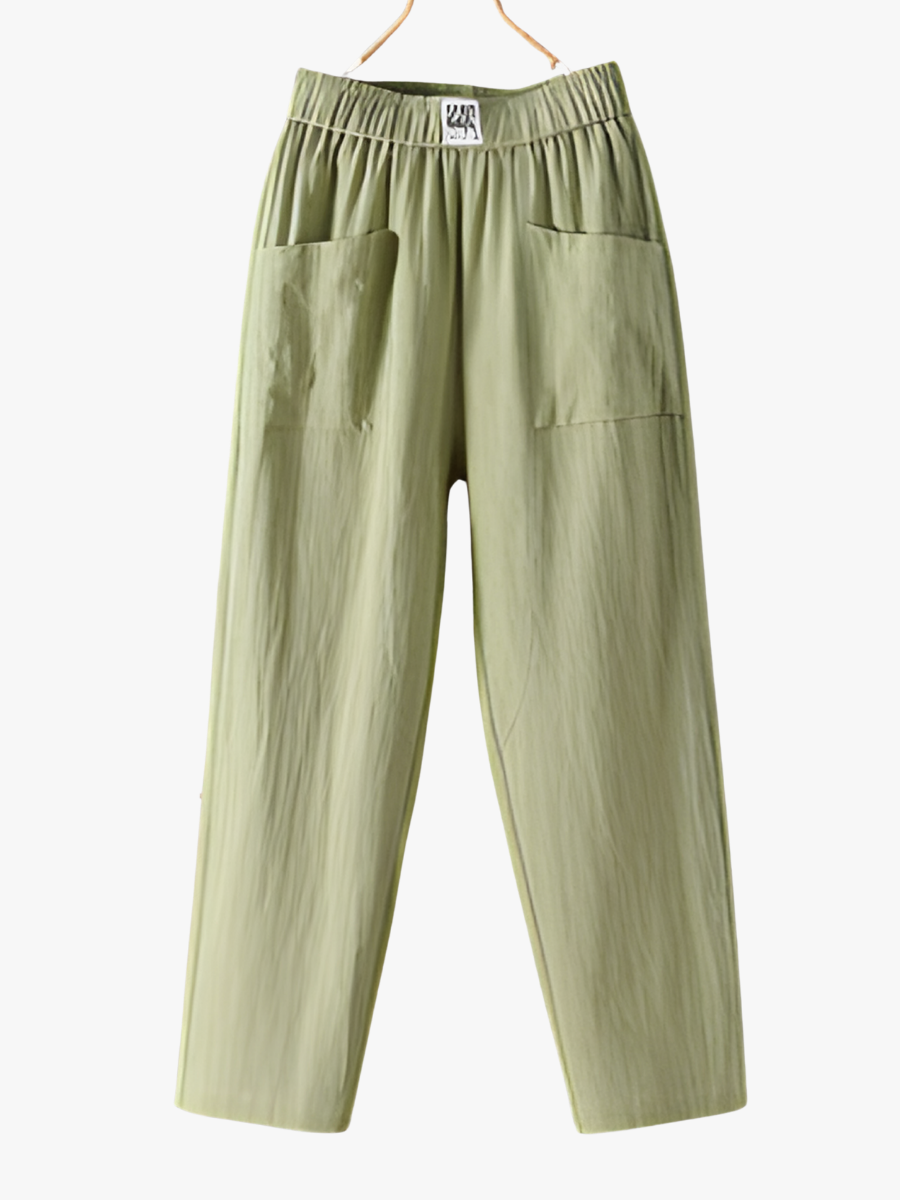 Noor - Casual Linnen Broek Dames met Elastische Tailleband en Grote Zakken
