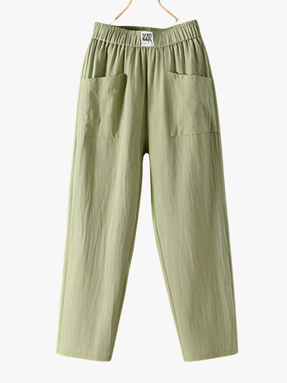 Noor - Casual Linnen Broek Dames met Elastische Tailleband en Grote Zakken