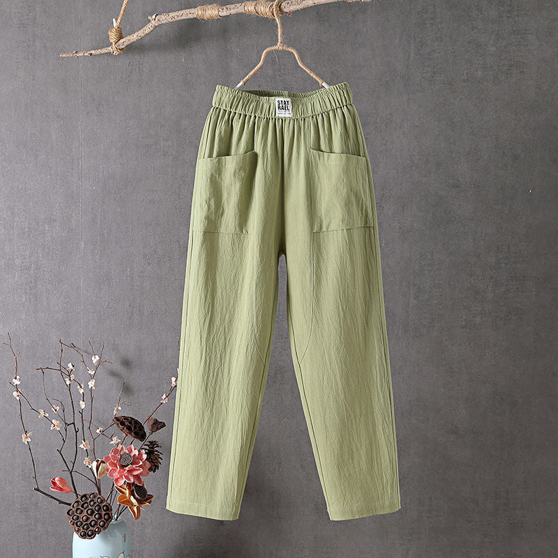Noor - Casual Linnen Broek Dames met Elastische Tailleband en Grote Zakken