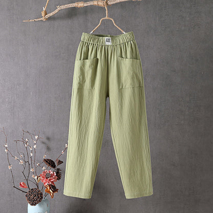 Noor - Casual Linnen Broek Dames met Elastische Tailleband en Grote Zakken