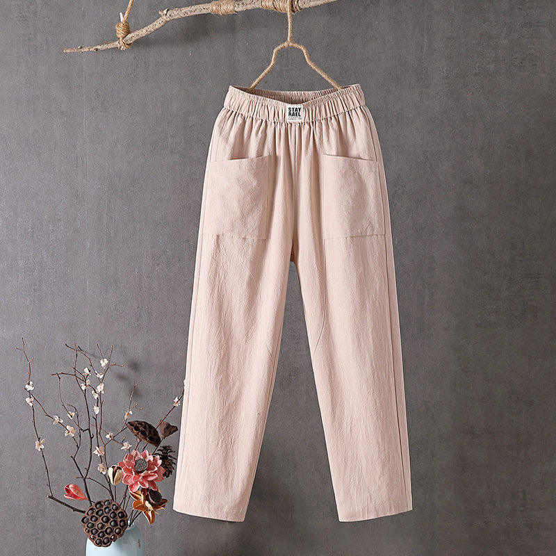 Noor - Casual Linnen Broek Dames met Elastische Tailleband en Grote Zakken