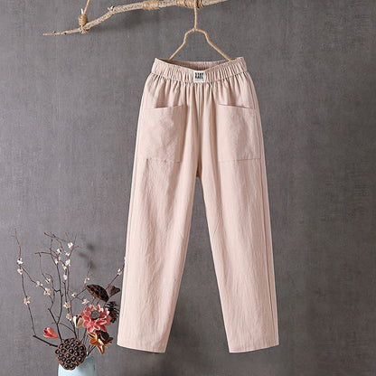 Noor - Casual Linnen Broek Dames met Elastische Tailleband en Grote Zakken