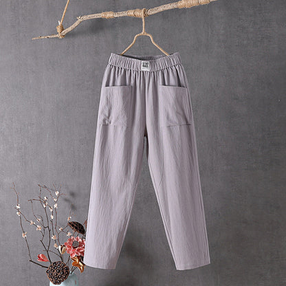 Noor - Casual Linnen Broek Dames met Elastische Tailleband en Grote Zakken
