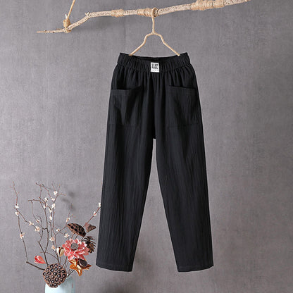 Noor - Casual Linnen Broek Dames met Elastische Tailleband en Grote Zakken
