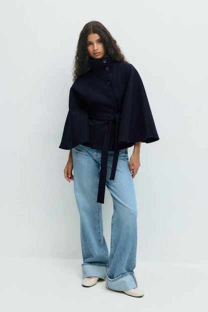 Noor - Dames Trenchcoat Kort voor de Herfst met Ceintuur en Hoge Kraag