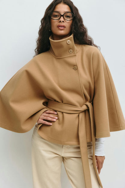 Noor - Dames Trenchcoat Kort voor de Herfst met Ceintuur en Hoge Kraag