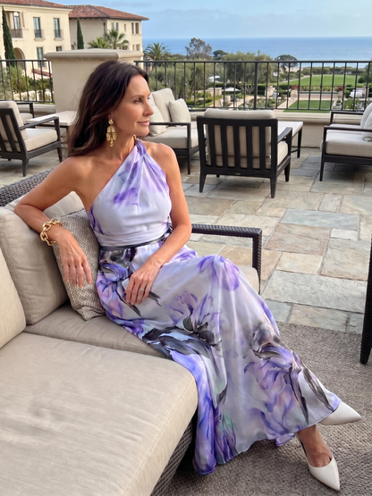 Noor - Elegante Bruiloft Gast Jurk Dames Maxi met Halterneck en Bloemenprint
