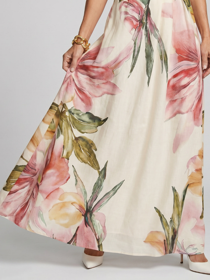 Noor - Elegante Bruiloft Gast Jurk Dames Maxi met Halterneck en Bloemenprint