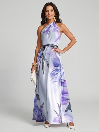 Noor - Elegante Bruiloft Gast Jurk Dames Maxi met Halterneck en Bloemenprint