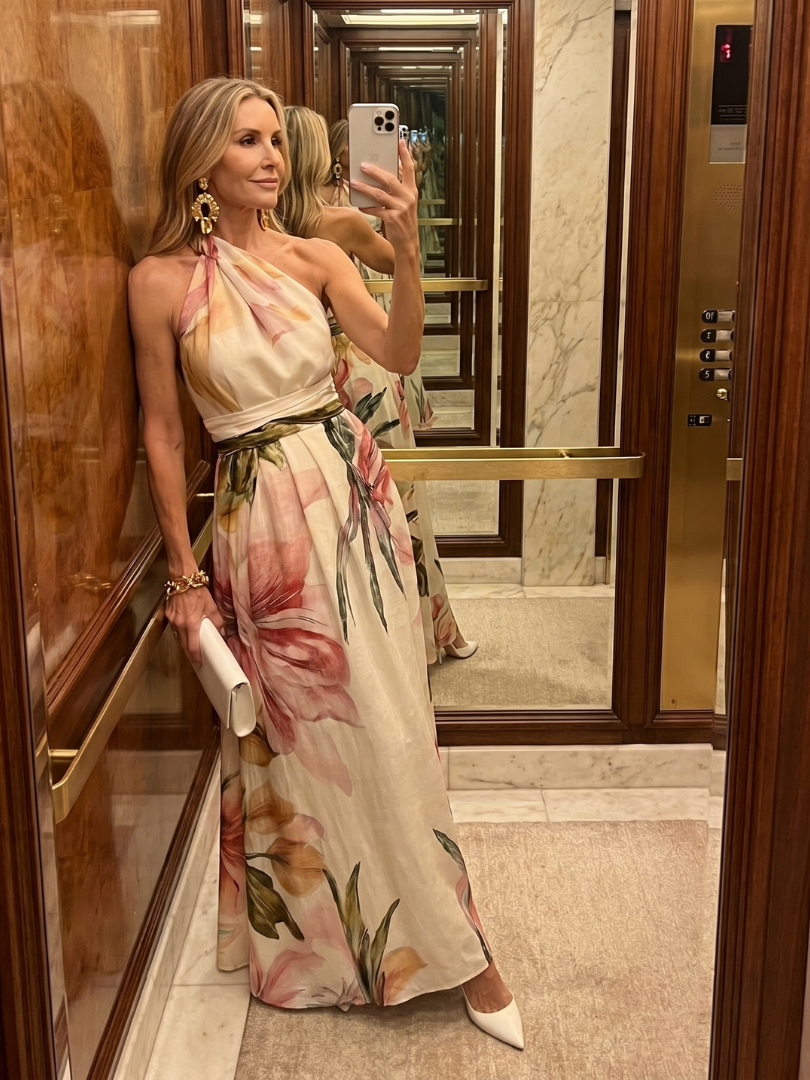 Noor - Elegante Bruiloft Gast Jurk Dames Maxi met Halterneck en Bloemenprint