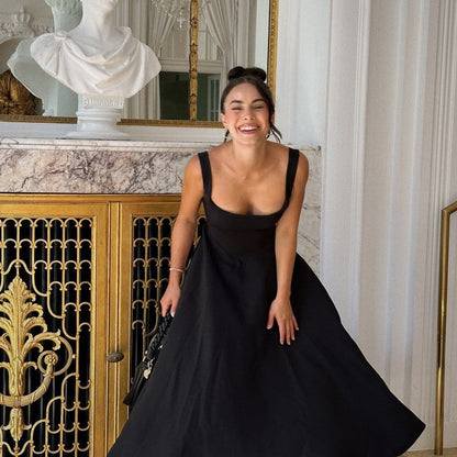 Noor - Elegante Bruiloft Gast Jurk Dames met Vierkante Hals en Volle Rok