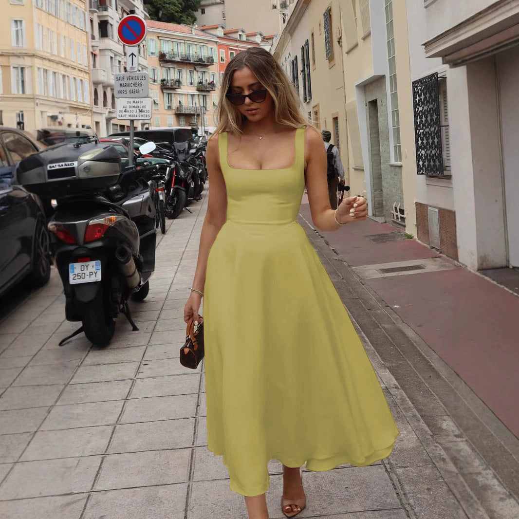 Noor - Elegante Bruiloft Gast Jurk Dames met Vierkante Hals en Volle Rok
