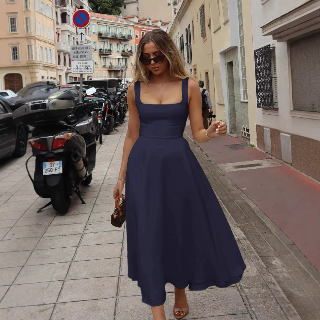Noor - Elegante Bruiloft Gast Jurk Dames met Vierkante Hals en Volle Rok