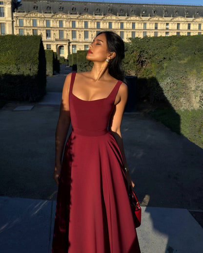 Noor - Elegante Bruiloft Gast Jurk Dames met Vierkante Hals en Volle Rok