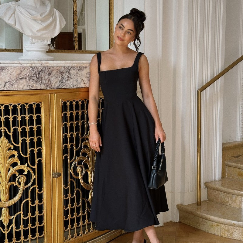 Noor - Elegante Bruiloft Gast Jurk Dames met Vierkante Hals en Volle Rok