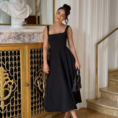 Noor - Elegante Bruiloft Gast Jurk Dames met Vierkante Hals en Volle Rok