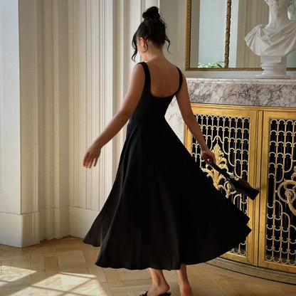 Noor - Elegante Bruiloft Gast Jurk Dames met Vierkante Hals en Volle Rok