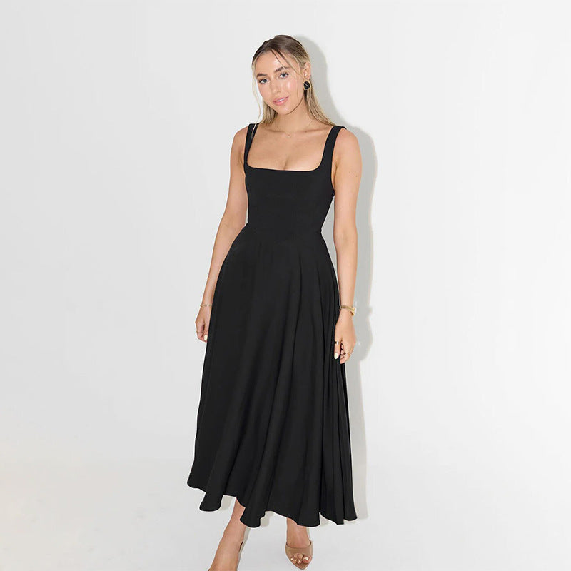 Noor - Elegante Bruiloft Gast Jurk Dames met Vierkante Hals en Volle Rok