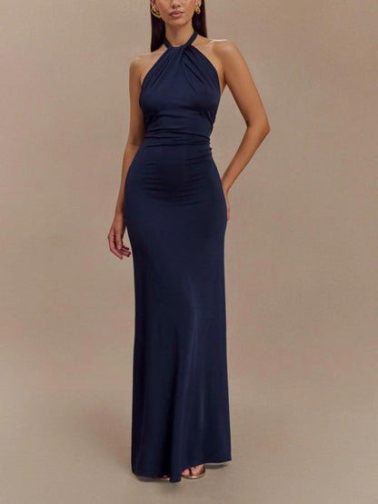 Noor - Elegante Bruiloft Gastenjurk Dames met Gedraaide Halterhals en Slanke Lijn