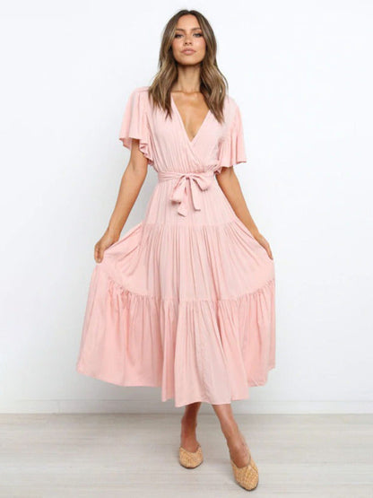 Noor - Elegante Bruiloft Gastenjurk Dames met V-hals en Strikceintuur