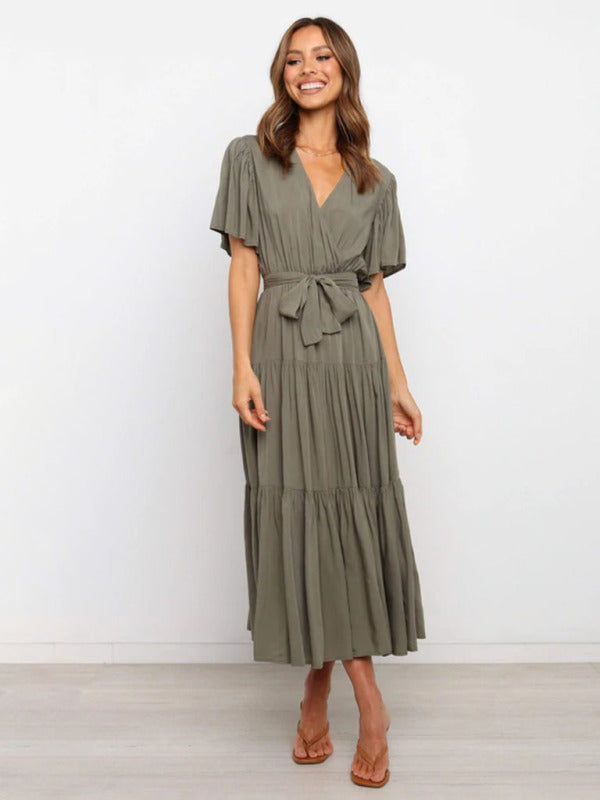 Noor - Elegante Bruiloft Gastenjurk Dames met V-hals en Strikceintuur