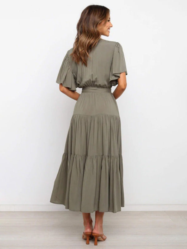 Noor - Elegante Bruiloft Gastenjurk Dames met V-hals en Strikceintuur