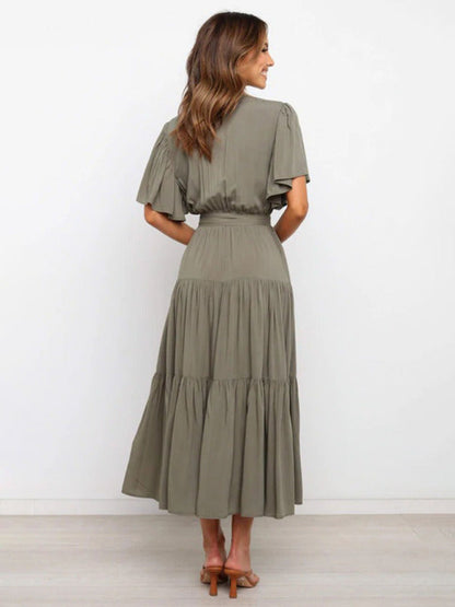 Noor - Elegante Bruiloft Gastenjurk Dames met V-hals en Strikceintuur