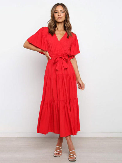Noor - Elegante Bruiloft Gastenjurk Dames met V-hals en Strikceintuur