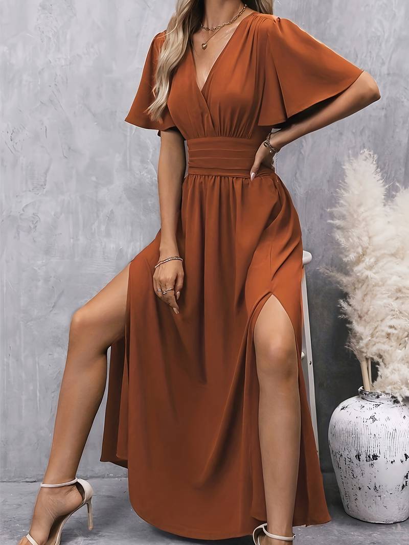 Noor - Elegante Zomerjurk Dames Maxi met V-hals en Vlindermouwen