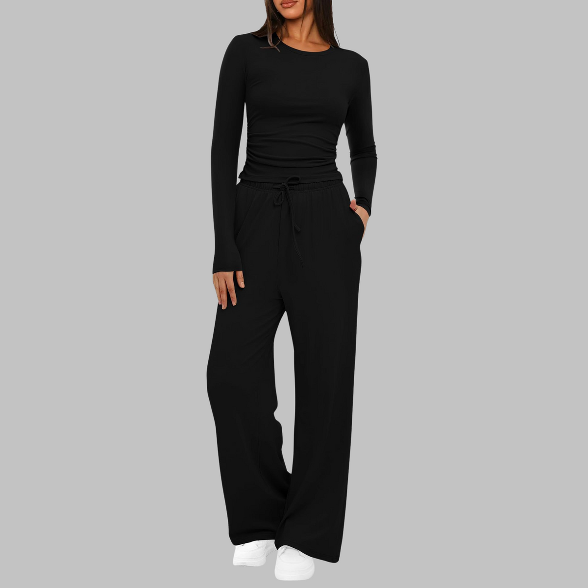 Noor - Loungeset dames comfortabel met wijde broek en lange mouw