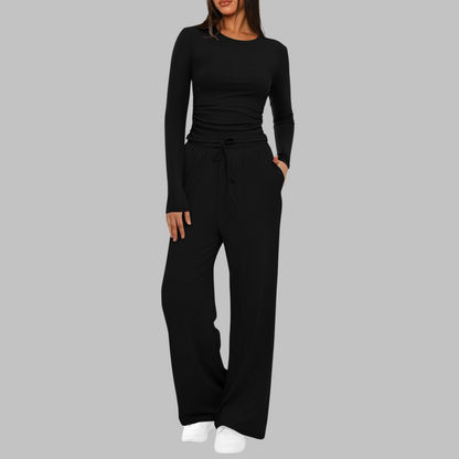Noor - Loungeset dames comfortabel met wijde broek en lange mouw
