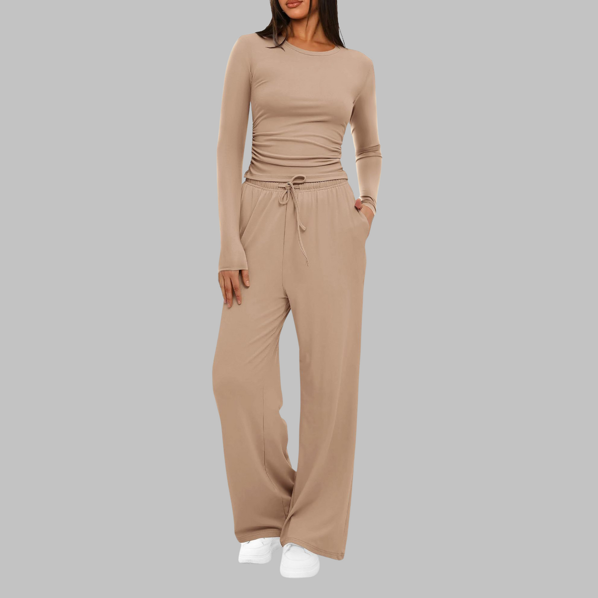 Noor - Loungeset dames comfortabel met wijde broek en lange mouw