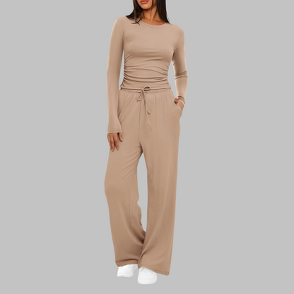 Noor - Loungeset dames comfortabel met wijde broek en lange mouw