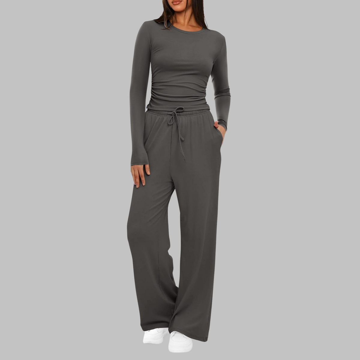 Noor - Loungeset dames comfortabel met wijde broek en lange mouw
