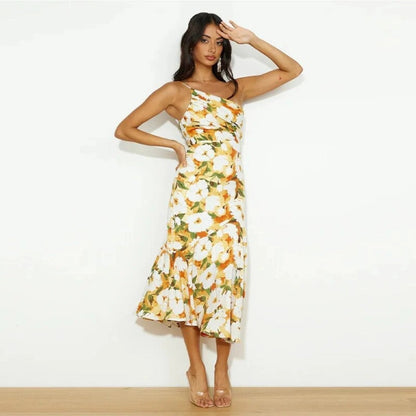 Noor - Romantische Bruiloft Gastenjurk Dames met One-Shoulder en Bloemenprint
