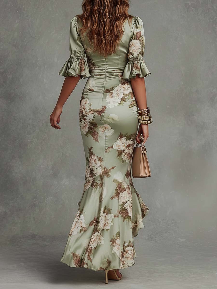 Noor - Romantische Maxi Jurk Dames met Ruches en V-hals