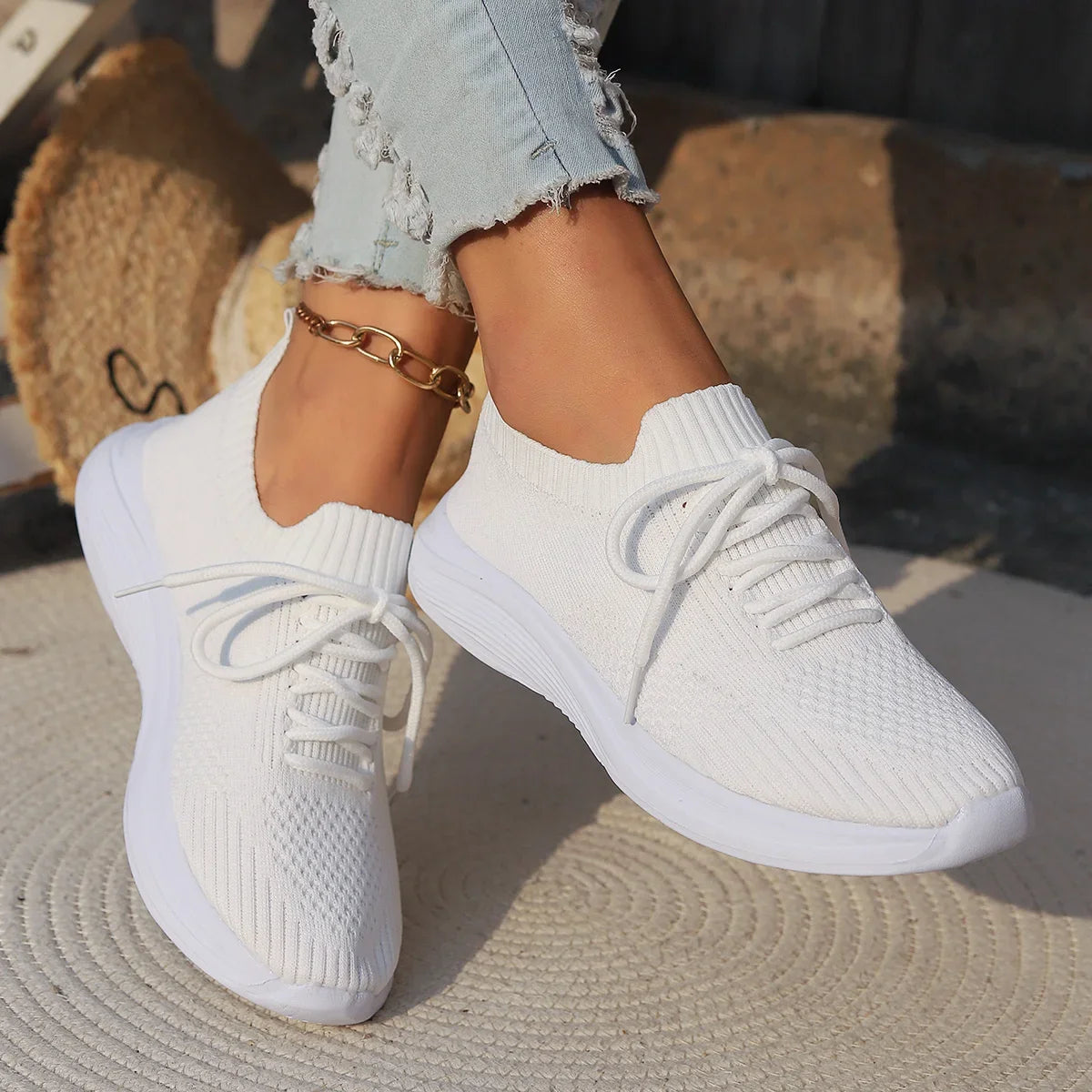Noor - Trendy Comfort Sneakers Dames met Ademende Sok en Flexibele Zool