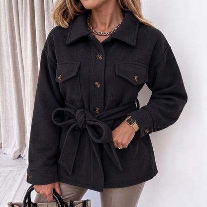 Noor - Tussenjas dames oversized en lang met knopen en ceintuur en zakken