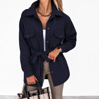 Noor - Tussenjas dames oversized en lang met knopen en ceintuur en zakken